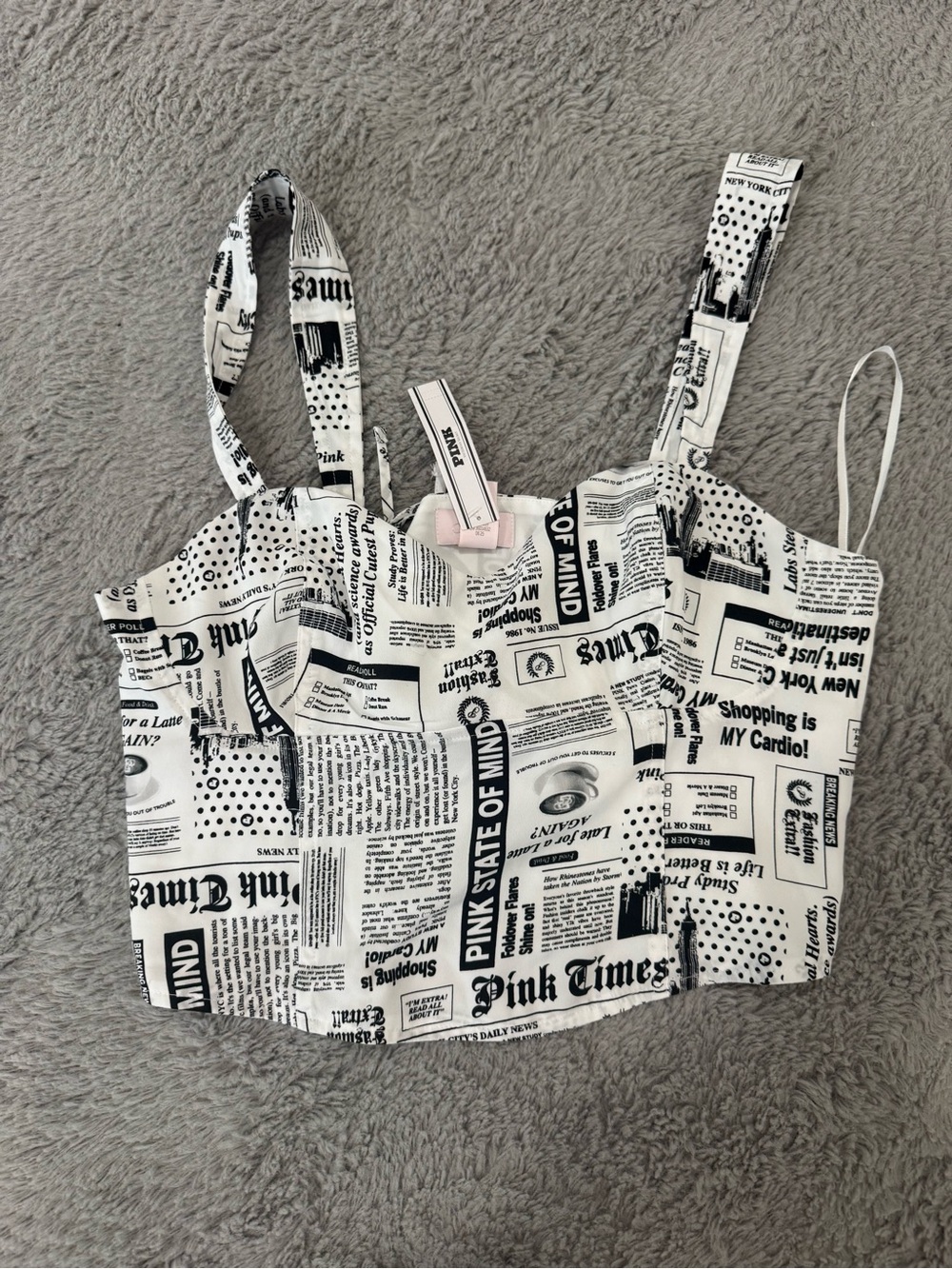PINK Victoria's Secret Black & White Newspaper-Print Cropped Cami